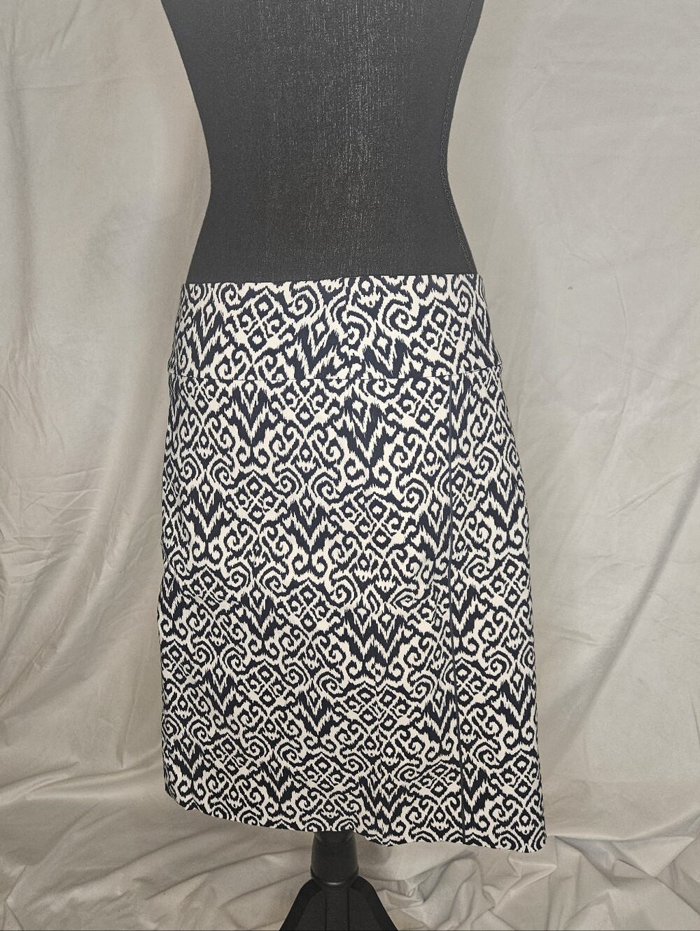 Margaret M Black and White Geometric Midi Skirt